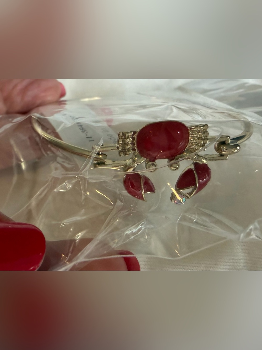 Gold-Tone Red Stone crab Bracelet